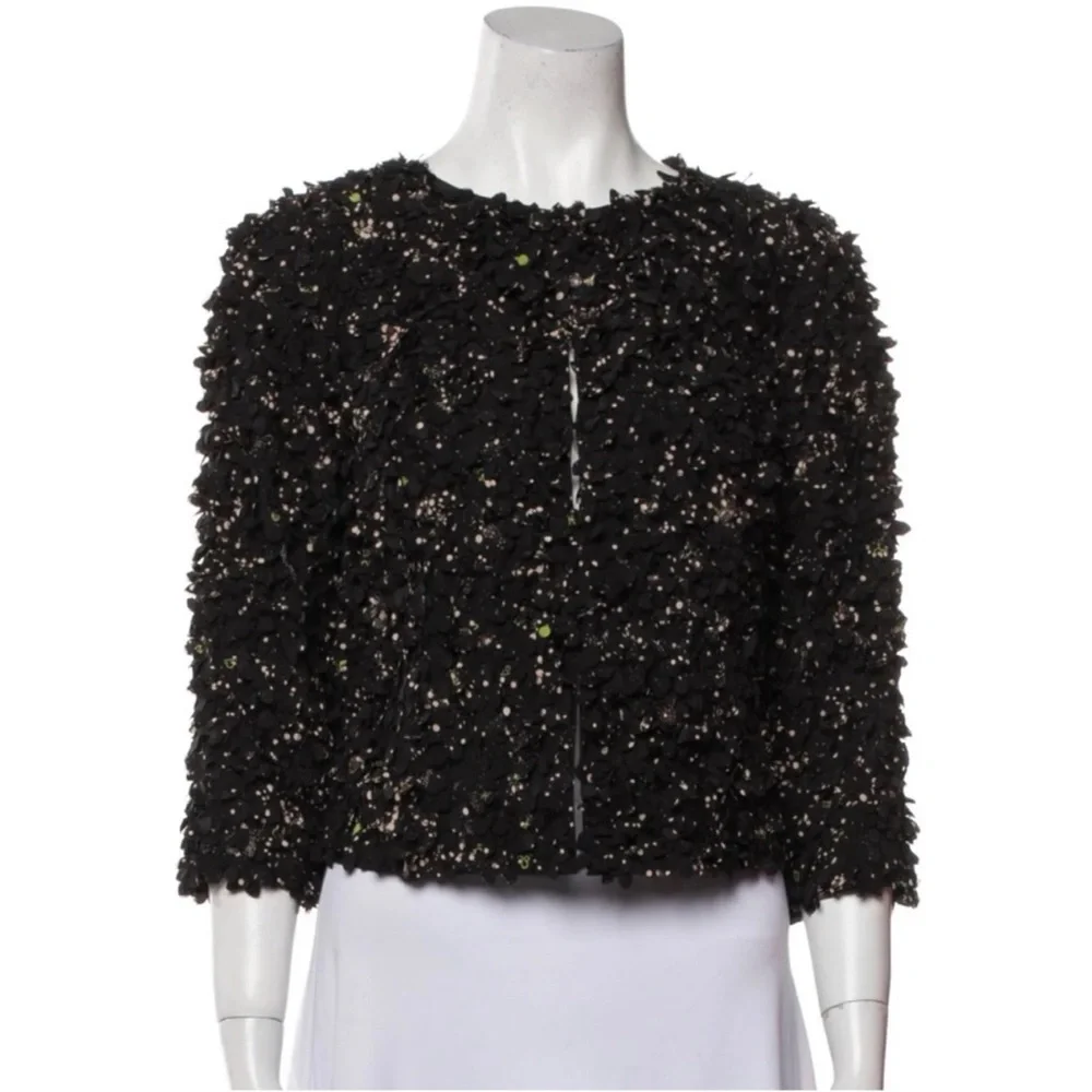 🖤 Tory Burch Silk Textured Petal Blazer Jacket Size 6‎ Black Rare 🖤